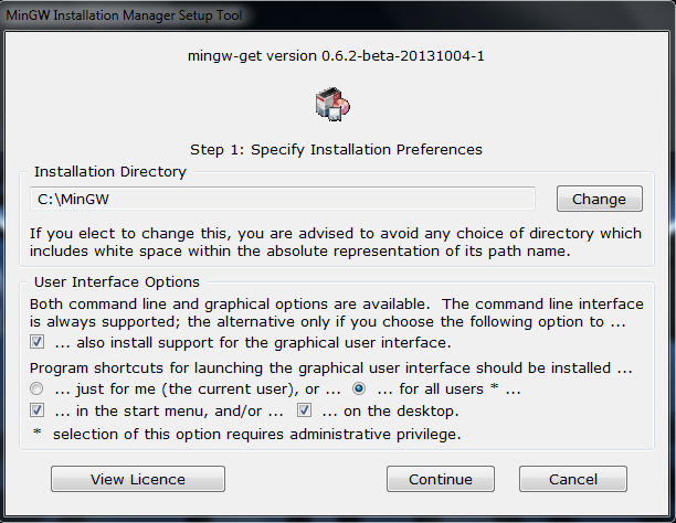 Instalación de MinGW - paso 1