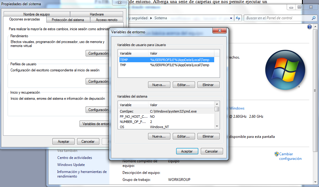 Variables de entorno del sistema