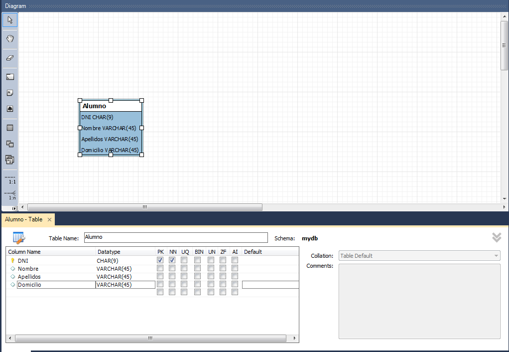 Configuración de tabla