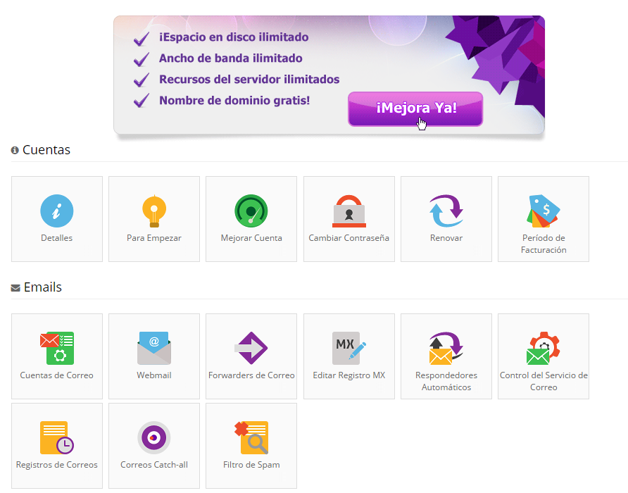 Panel de administración de Hostinger