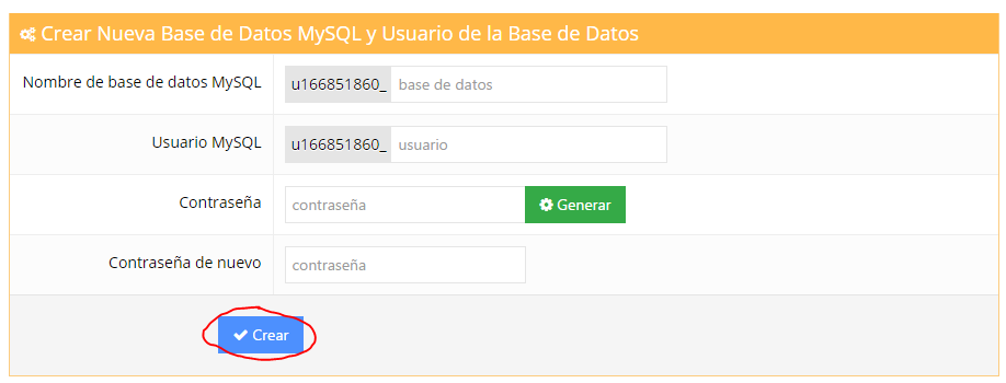 Sección bases de datos MySQL