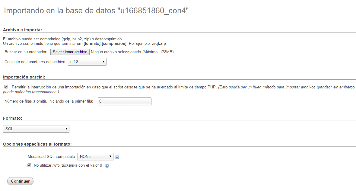 Panel de administración phpMyAdmin