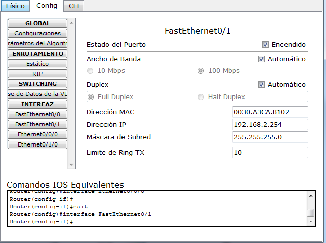 Configuración interfaz router lado 2