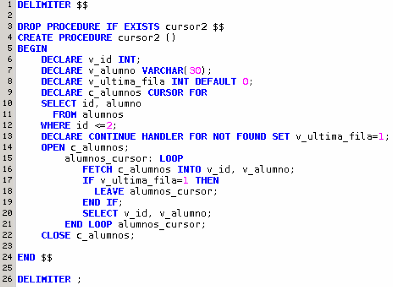 Procedimiento completo con cursor y control de última fila