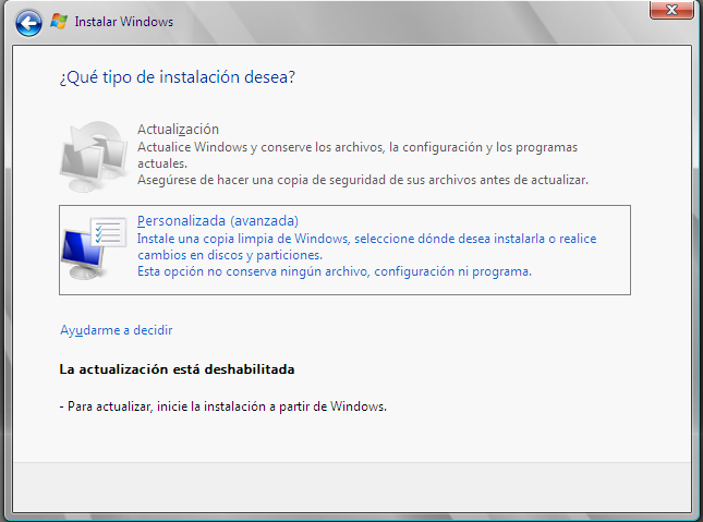Tipo de instalación personalizada