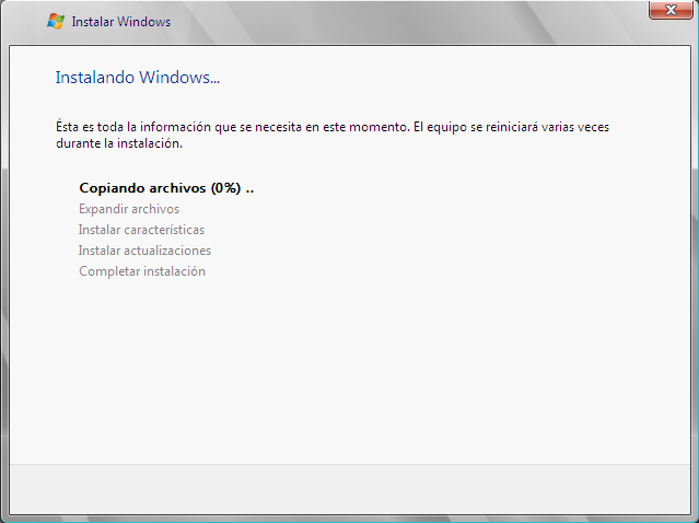 Progreso de la instalación