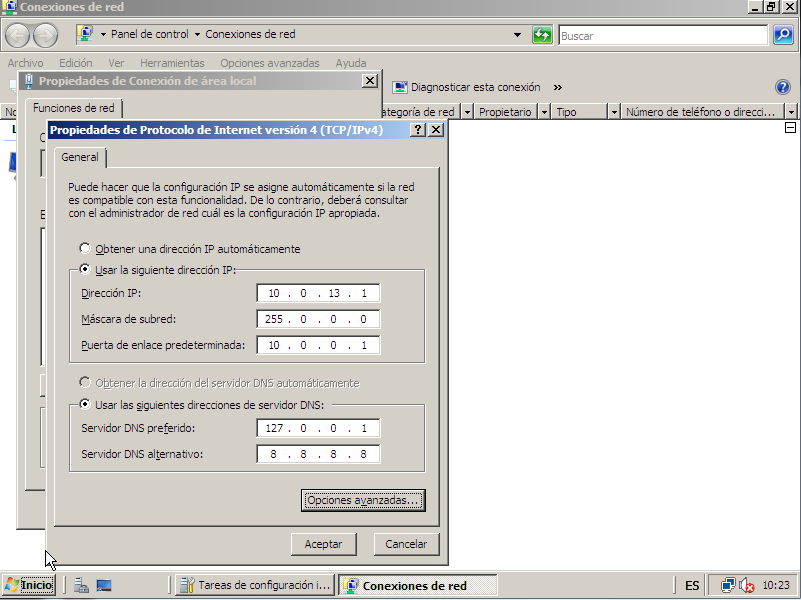 Configuración de IP estática IPv4