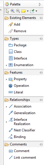 Menú de elementos UML