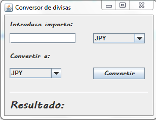 Captura de la aplicación conversor de divisas
