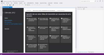 Pantalla de inicio de Visual Studio 2012
