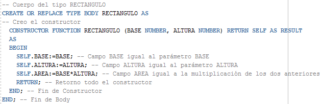 Métodos en tipos Oracle - CREATE OR REPLACE TYPE BODY