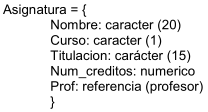 Definición de T_ASIGNATURA con REF a T_PROFESOR